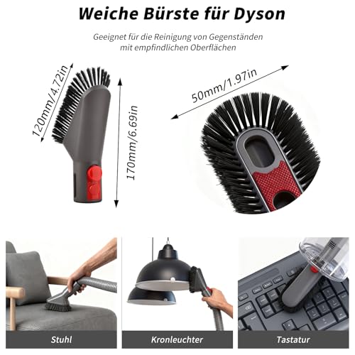 6 Stück Aufsatz für Dyson Staubsauger V7 V8 V10 SV10 V11 SV11 und V15, Bürste Ersatzteile für Dyson Zubehör, mit Verlängerungs-Schlauch Düse Set, zur Reinigung von Fugen Ecken und Sofas