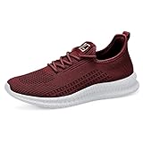 LCGJR Men's Running Shoes Ultra Lightweight Breathable Comfortable Walking Shoes Casual Fashion Sneakers Mesh Workout Shoes, Burgundy, 11