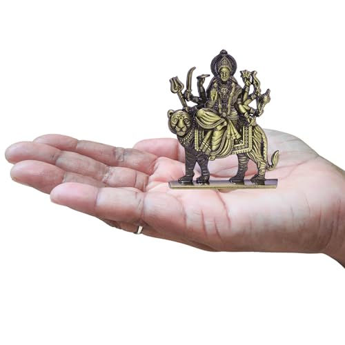 Image of anciently Maa Durga Idol for Dashboard, Metal, 1 Piece (Brass Colour)