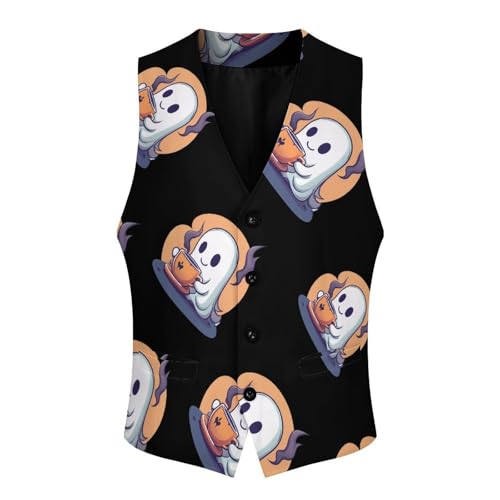 Halloween Ghost Coffee Mens Slim Fit Suit Vest Dress Waistcoat Casual Business Vest4