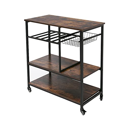 Azl1 Life Concept Kitchen Cart, Utility Storage Shelf With Bottle Holder, Industrial Microwave Stand #TOP2