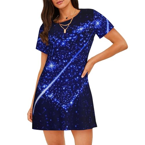 Uusnwaa Camisón estampado de corazón con estrella fugaz para mujer, tallas S-3XL, Negro, 3XL