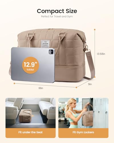 LOVEVOOK Travel Duffel Bag - Versatile Weekender Bag for Women, Puffer Carry On & Overnight Bag for Short Trips, Coffee Brown - Image 4