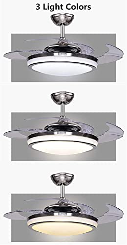 Fandian 44" Modern Ceiling Fan With Lights Remote Control Chandelier Fixture, 3 Lighting Changes Retractable Fandelier For Living Room Bedroom, Brush Chrome With Silent Motor #TOP3