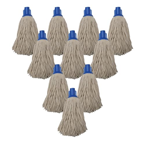 Image of Concept4u 10 X Mop Heads - No.14 PY Yarn RS1 Fitting Blue Plastic Socket Cotton Thick Absorbent Yarn Mop Head Effective for Everyday Cleaning Floors, Indoor, Office, Home, Commercial Use