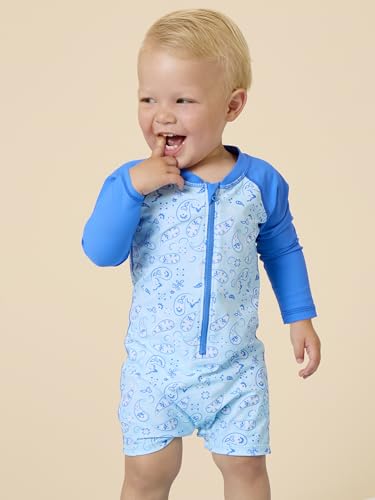 Image of RUGGEDBUTTS Baby /Toddler Boy Swimsuit, One Piece Zipper Rash Guard Sunsuit with UPF 50+ Sun Protection