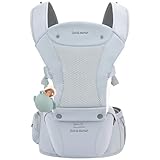 Bebamour Portabebés para recién nacidos hasta niños pequeños, asiento de cadera de 0 a 36 meses con gorro, 3 almohadillas para morder, extensión de cadera, bolsa de almacenamiento y estuche para