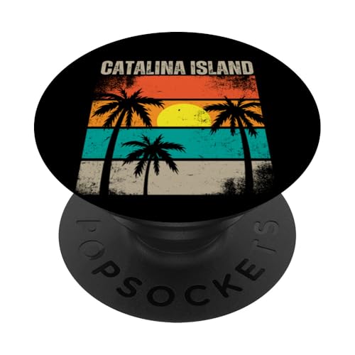 Retro Tropical Atardecer Verano Palmera Isla Catalina PopSockets PopGrip Intercambiable