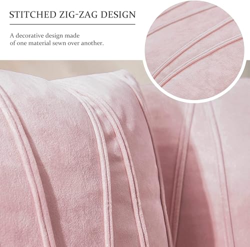 Image of Khooti Velvet Striped Cushion Cover Pack of 1-38 inchX38 inch /97X97 Cm | Baby Pink | Soft Pillow Covers Cushion Case for Sofa Bedroom Living Room Chair Car, Cushion Cover with Zig Zag Pattern
