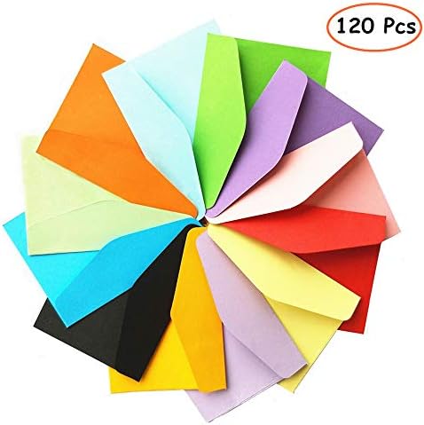 Small Colored Envelopes 120Pcs 4.5 x 3.2" Greeting Card Envelopes in 12 Colors and Bonus 120 Heart Stickers