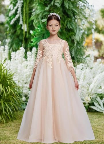 Lace Applique Flower Girl Dress for Wedding Junior Bridesmaid First Communion Dress for Kids Pageant Party Gown4