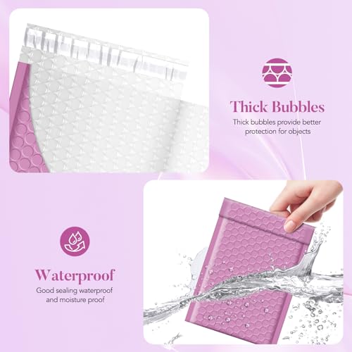 Image of Fuxury Bubble Mailers 4x8 inch Padded Envelopes 200 Pack Pinkish Purple Usable Size 4x7 inch Padded Mailers Small Bubble Envelopes Self Seal Shipping Bags for Mailing Jewelry Makeup Small Business #000