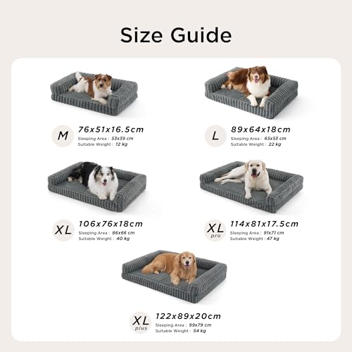 BEDSURE orthopädisches Hundebett Grosse Hunde - 114x81x17.5cm wasserdichtes Hundesofa mit Memory-Schaum & Eierkarton-Schaum, waschbarer und Abnehmbarer Cordbezug Hundecouch, grau