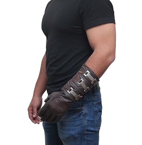 Image of URBAN BUCK Real Sheepskin Leather Sky Gauntlet Costume Glove - Regular Fit Long Arm Cuff Mens Unlined Cosplay Gloves