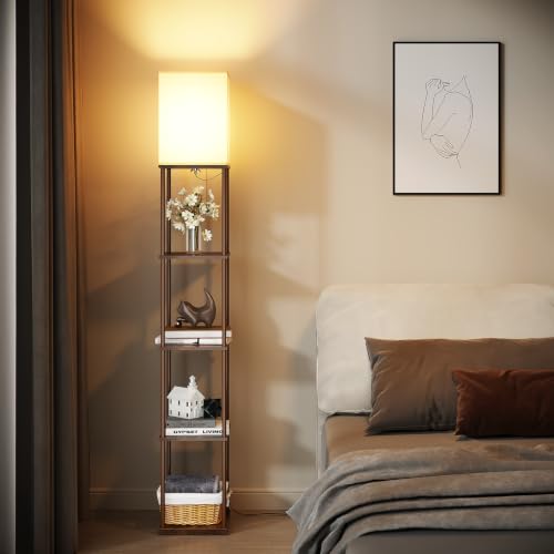 Image of SUNMORY 5 Tier Floor Lamp with Shelves, Standing Lamps for Living Room | 3 CCT LED Bulb Include, 70 inch Tall Corner Shelf Lamp, Display Bookshelf, Modern Style for Bedroom, Office, Home Decor