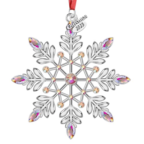 Image of Christmas Snowflake Ornaments 2025 Decorations for Christmas Tree, Metal Hanging Rhinestones Ornament Decor, Glitter Crafts Snowflake Decorations Indoor Xmas Gifts for Holidays Winter Annual Keepsake