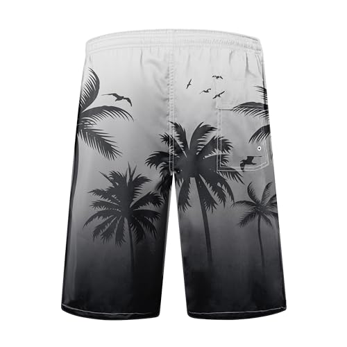 FT FENTENG Mens Swim Trunks, Black Grey Palm Tree Board Shorts Swimwear Bathing Suit with Mesh Lining, Funny Hawaii Quick Dry Beach Shorts for Swimming, XX-Large - Thumbnail 2
