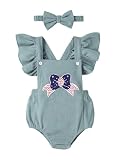 GEMLON 4th Of July Baby Girl Outfits Ruffled Sleeveless Romper 3-6 Months