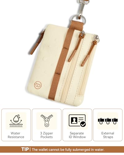 Image of BOSTANTEN Small Wallet RFID, Minimalist Zip ID Case Wallet with Lanyard Keychain, Water Resistant Card Wallets for women & Men, Beige and Brown (Pack of 2)