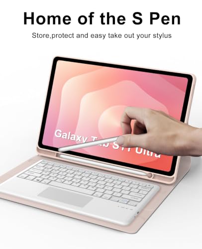 Image of Keyboard Case for Samsung Galaxy Tab S11 Ultra /S10 Ultra /S9 Ultra /S8 Ultra 14.6 inch, Magnetically Detachable Wireless Bluetooth Keyboard, Multi-Angle Stand, PU Leather Folio Cover with S Pen Holder