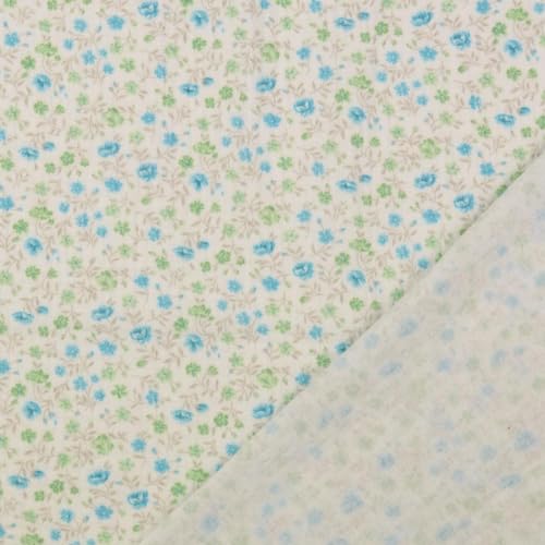 Tissu mousseline de coton double gaze anti-transpiration turquoise fleuri 5m - 3