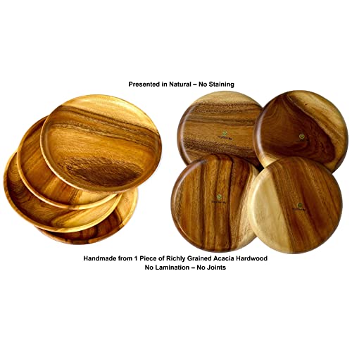 Wrightmart Handcrafted Acacia Wood Plates - Set Of 4, Versatile Tableware For Dining - 10" Diameter #TOP5
