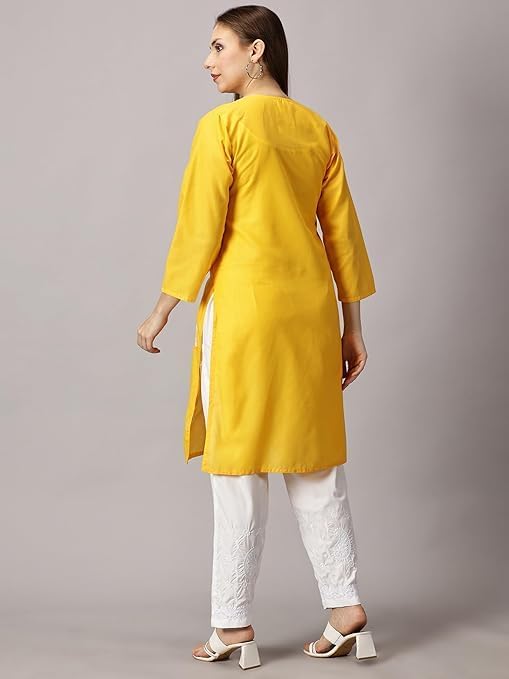 Image of FCH, Fashionable Chikan Handikraft Women's Cotton Lucknowi Chikankari Printed Straight Kurta for Regular Wear Girls Flared Kurta