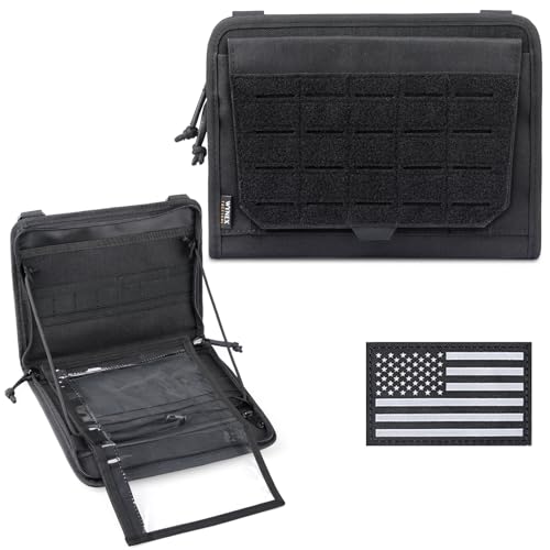 WYNEX Tactical Folding Admin Pouch, Molle Tool Bag of Laser-Cut Design, Utility Organizer EDC Medical Bag Modular Pouches Tactical Attachment Waist Pouch Include U.S Patch (Black (Upgrade))