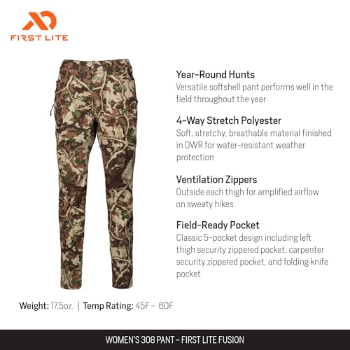 First Lite Women's 308 Pant - Stretch Camo Hunting Pants with Hip Vents2