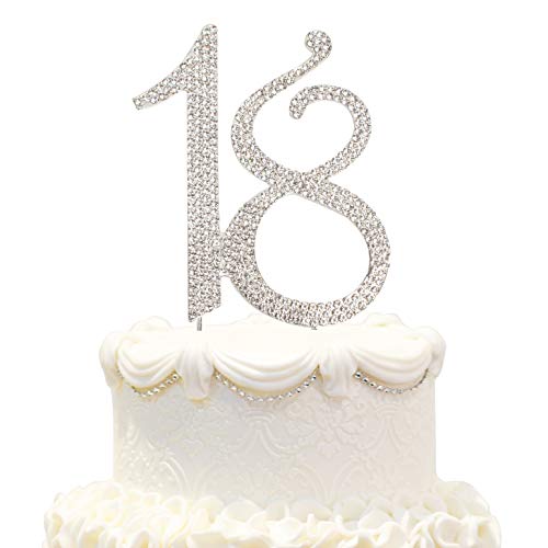 Hatcher lee Bling Crystal Happy 18 Birthday Cake Topper - Best Keepsake | 18th Party Decorations Silver