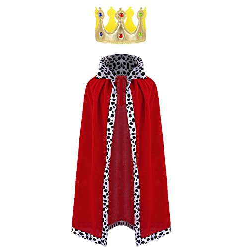 2 Pack King Cloak Crown Costume Set For Kids, Halloween King Prince Cosplay Costume Red Cloak Cape And Gold Crown For Halloween Party Kids Party Dress Up Supplies #TOP2