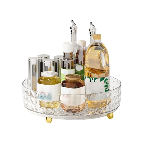 Lazy Susan Drehteller, um 360 ° drehbar, Aufbewahrung drehbares Gewürzregal, Kosmetik-Make-up-Organizer für Küchenschrank, Speisekammer, Kühlschrank, Arbeitsplatte, Büro, Badezimmer, transparent