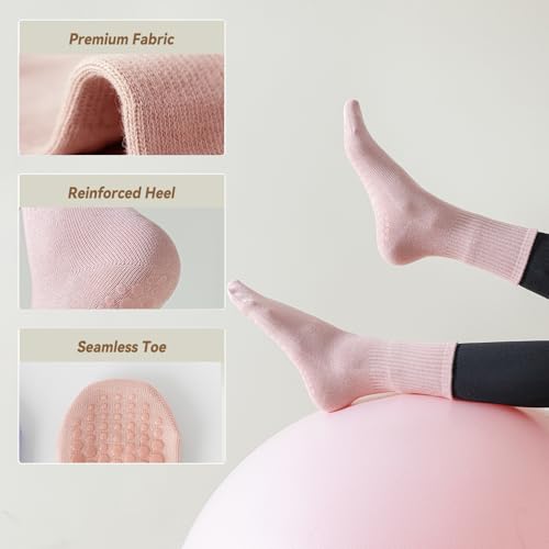 Image of BONANGEL Pilates Socks with Grips for Women, 3 Pairs Womens Grippy Yoga Ballet Barre Hospital Gym Athletic Socks