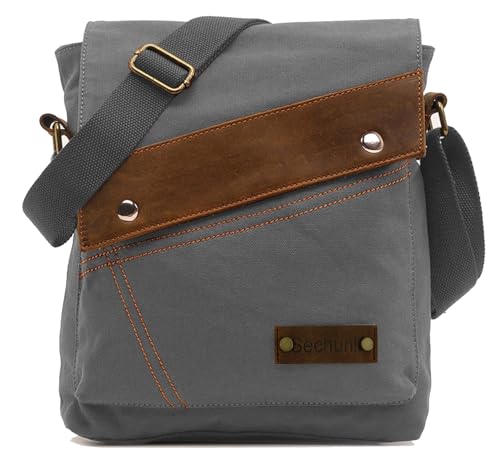 Sechunk Canvas Schultertaschen Crossbody Taschen Messenger Bags Geldbörse für Männer Frauen, Grau