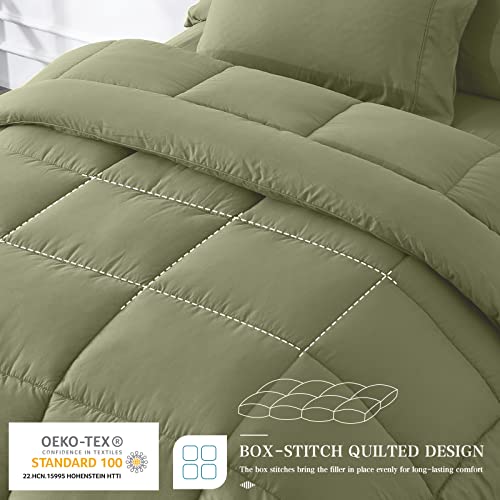 Newspin Queen Bed In A Bag - 7 Pieces Sage Green Comforter Set, Lightweight All Season Ultra Soft Bedding Comforter Set With Comforter, Flat Sheet, Fitted Sheet, Pillowcases & Shams #TOP1
