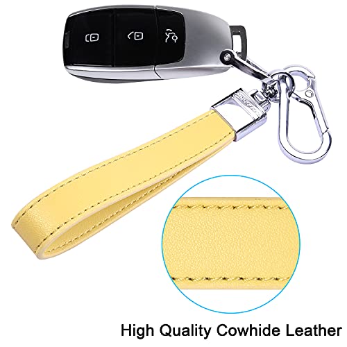 Wisdompro Genuine Leather Car Keychain, Universal Heavy Duty Key Fob Keychain Leather Key Chain Holder With 3 Keyrings And 1 Screwdriver For Men And Women - Yellow #TOP1