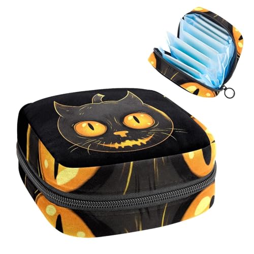Period Bags for School, Sanitary Napkin Storage Bag for Feminine Pads, Halloween Black Cat Ladies Menstrual Cup Pouch Sanitary Pads Organizer