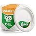 OasisSN 6 Inch, 128-Pack Compostable Paper Plates, Heavy-Duty Biodegradable Disposable Dish Made from Bagasse, Perfeck for Snacks, Desserts, Party, Wedding and More (White) 1