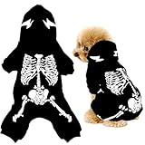Glow-in-The-Dark Skeleton Pet Costume - Luminous Hooded Outfit for Small & Medium Dogs, Perfect for Halloween and Nighttime Fun,S