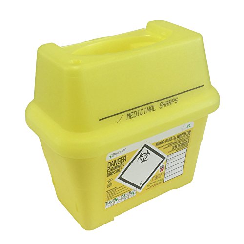SHARPSAFE CONTENEUR POUR DÉCHETS CLINIQUES BIODANGEUREUX JAUNE 2 l, LAME, AIGUILLE SERINGUE, ETIQUETTE, POUR OBJETS TRANCHANTS Cover