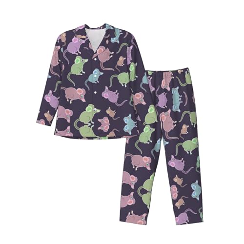 Ensemble pyjama classique col cranté Animals Cute Mouse vêtement de nuit nuit douce