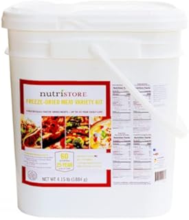 Nutristore Premium Meat Variety Bucket | 60 Large Servings | Freeze-Dried Chicken, Ground Beef, Beef Dices, & Sausage | 25-Year Shelf Life | Made in USA | Emergency Survival Food Supply