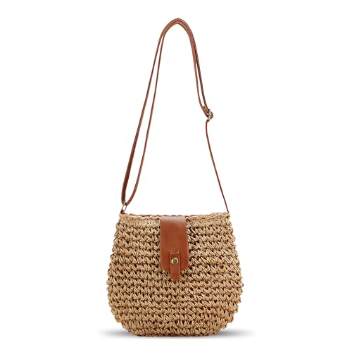 Small Straw Crossbody Bag for Women Boho Handmade Woven Summer Beach Bag Handbags Shoulder Purse for Vacation