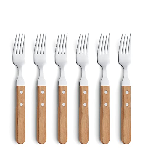 Amefa PIZZA 7000 Pizza-/ Steakgabel Set 6 Personen | Holz Griff | 18/0 Edelstahl | poliert & rostfrei | 2-fach genietete Griffe aus Pakka Wood |...