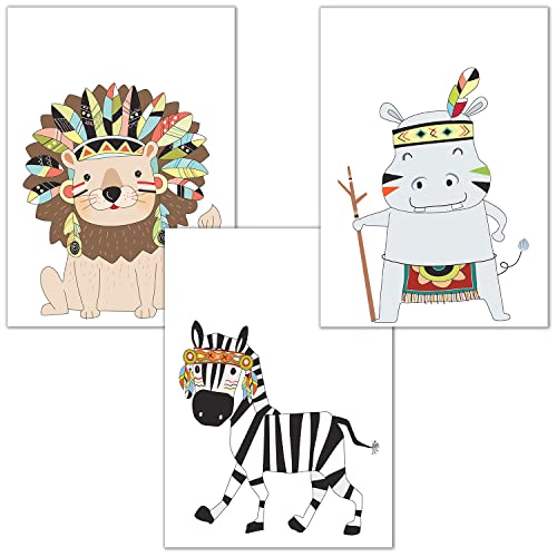 Bilderzeile® Set di 3 poster per bambini #4 Safari Animali Zoo Africa Leone Zebra ippopotamo | DIN A4