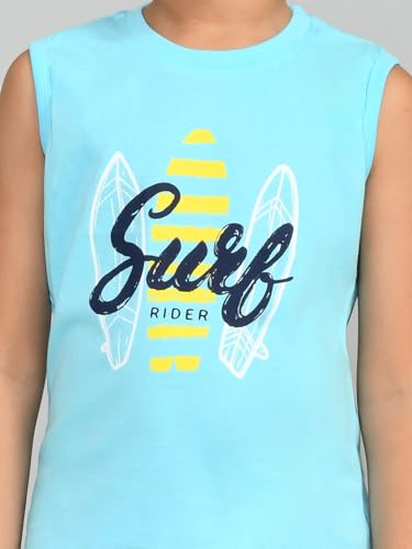 Image of Lux Cozi Printed Round Neck Sleeveless Cotton T-Shirt for Boys | Prints May Vary |