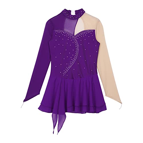 Yuumin Big Girl's Rhinestone Ice Skating Dress Roller Skating Tutu Skirt Leotard Gymnastics Ballet Dance Dress Purple C 8 Years #TOP4