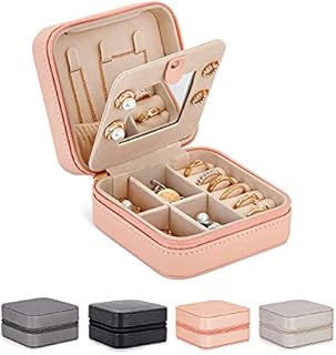 Meerveil Jewellery Box Organizer, Jewellery Boxes PU Leather with Mirror and Lock, Portable Jewellery Storage Case for Rings, Earrings, Necklaces, Gift for Girls and Women (Pink)