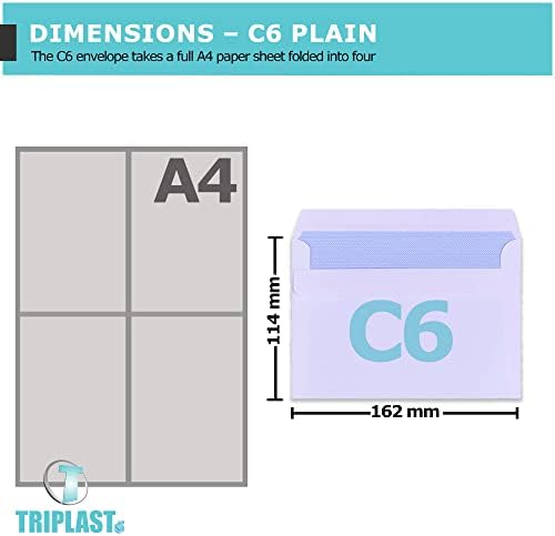 Triplast 100 x C6 White Self Seal Security Envelopes (Size: 114x162mm) | Fully Opaque, Self Sealing & Printer Safe Mailing Paper Envelopes | Ideal for Everyday Home, Office & Commercial Use
