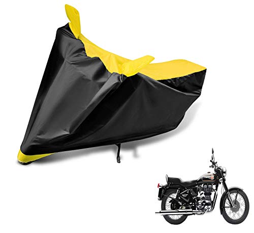 Image of Auto Hub Bike Cover Compatible with RE Classic 350 with Mirror Pocket, Dustproof, Heat Resistant, Triple Stitched, Classic 350 Bike Cover- Black, Yellow